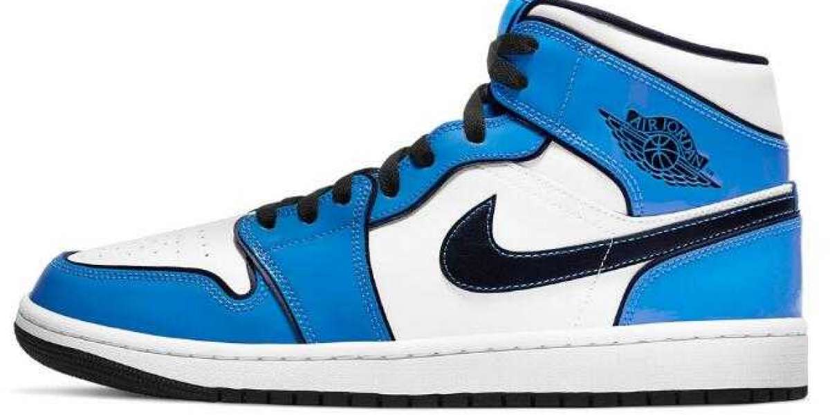 Air Jordan 1 Mid Signal Blue Coming With Patent Leather Overlays
