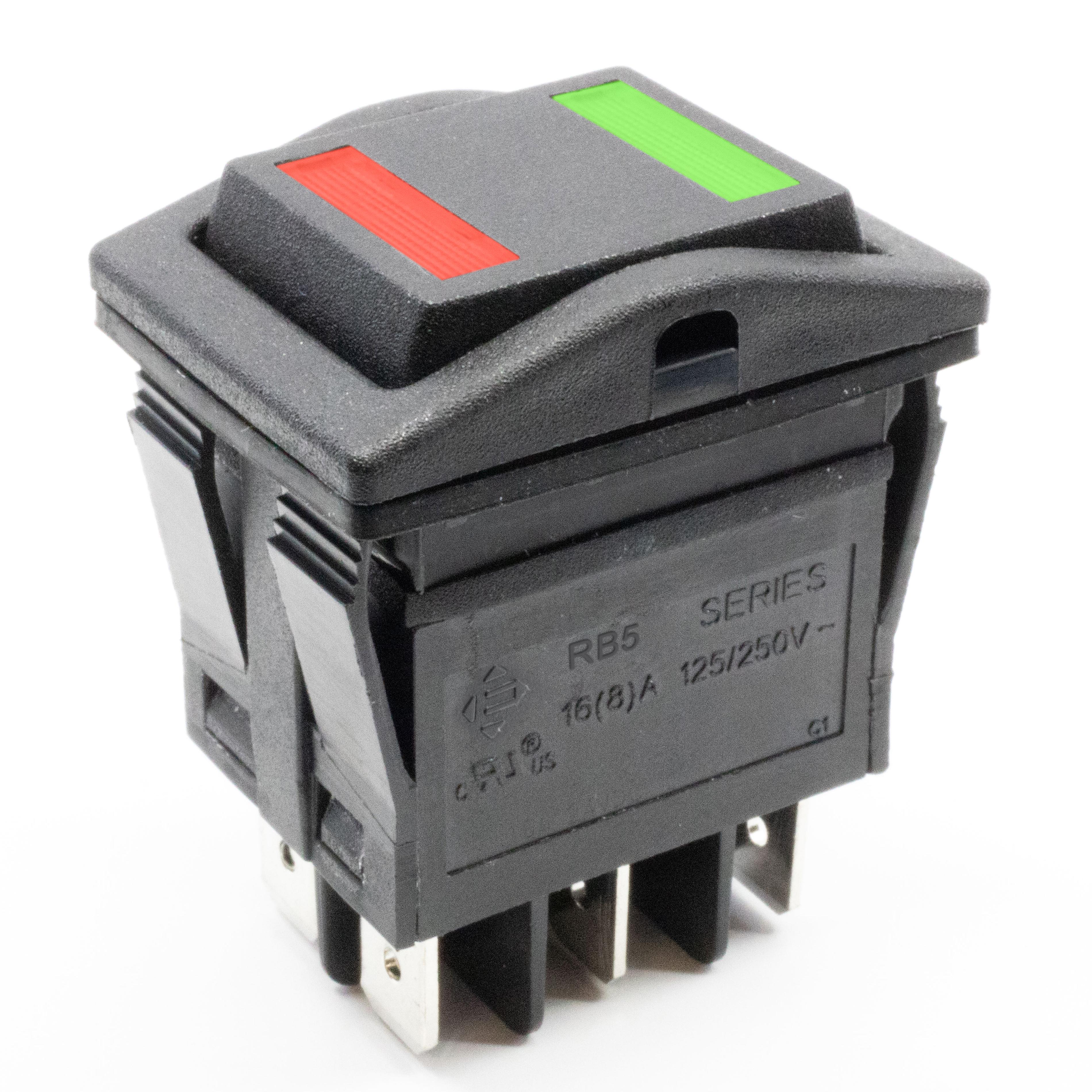 E-Switch | RB547A1100-136 | ET26091669 | Rocker Switch, Panel-Mount, 16A , On-Off-On, Red/Green LED | Rocker Switches | Enrgtech LTD