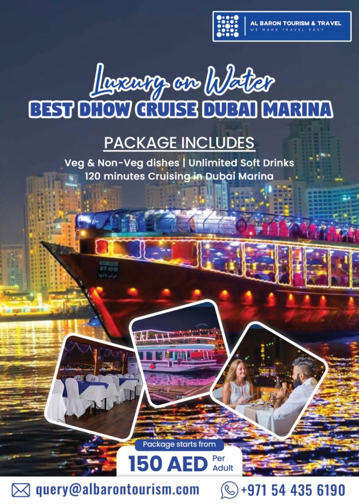 Best Dubai Marina Dhow Cruise at AED 125 per person only