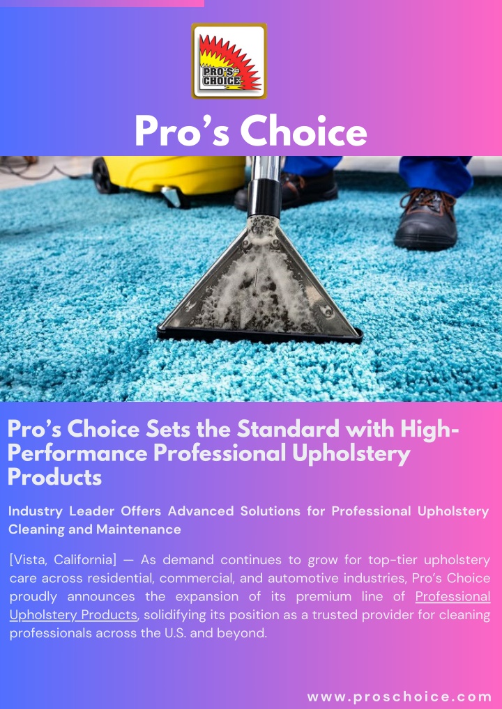 PPT - Pro’s Choice Sets the Standard with High-Performance Professional Upholstery Products PowerPoint Presentation - ID:14191476