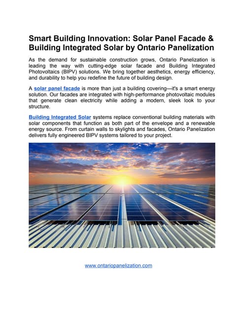 Smart Building Innovation: Solar Panel Facade & Building Integrated Solar by Ontario Panelization | PDF