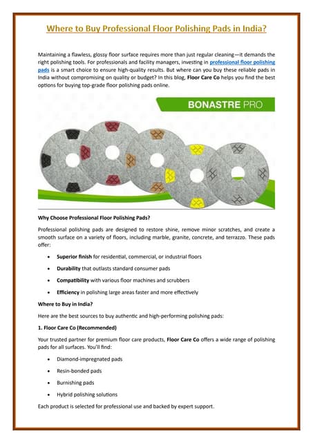 Where to Buy Professional Floor Polishing Pads in India | PDF