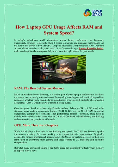 How Laptop GPU Usage Affects RAM and System Speed? | PDF