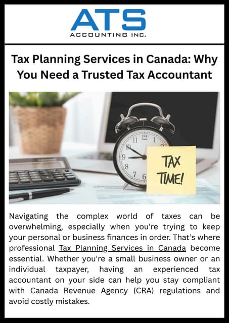 Tax Planning Services in Canada: Why You Need a Trusted Tax Accountant | PDF